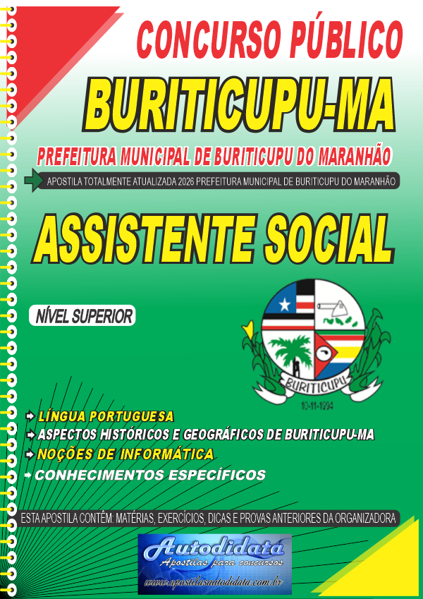 Capa de Apostila concurso de Buriticupu MA 2026 - Assistente Social