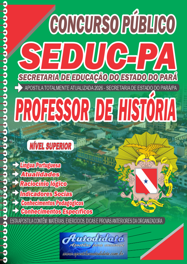 Capa de Apostila concurso da Seduc PA 2026 Secretaria Educação do Pará - Professor de História