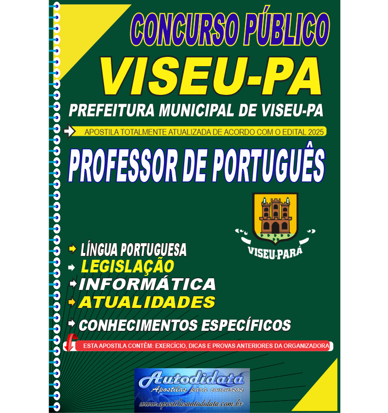 Capa de Apostila concurso Prefeitura VISEU-PA 2025 Professor Português