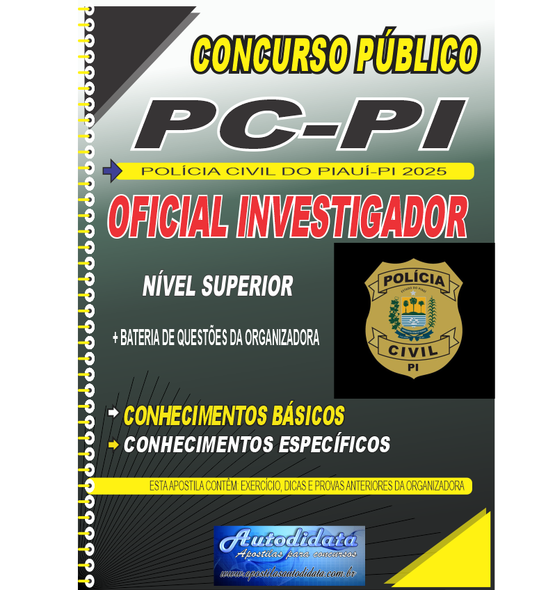 Capa de Apostila concurso da Polícia Civil do Piauí-PI PC-PI 2025 - Oficial Investigador