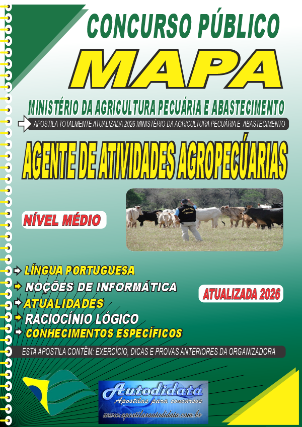 Capa de Apostila concurso do MAPA Ministério da Agricultura 2026 - Agente de Atividades Agropecuárias
