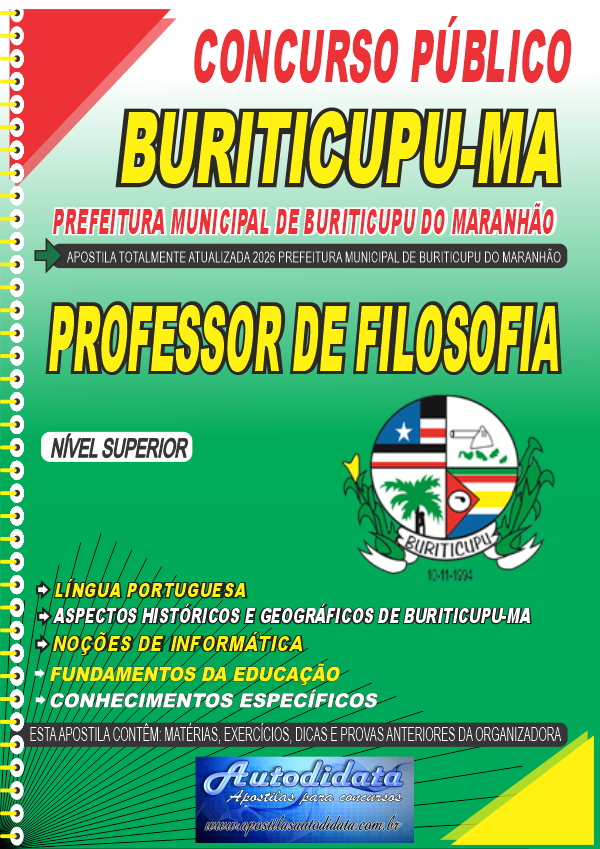 Capa de Apostila concurso de Buriticupu MA 2026 - Professor de Filosofia