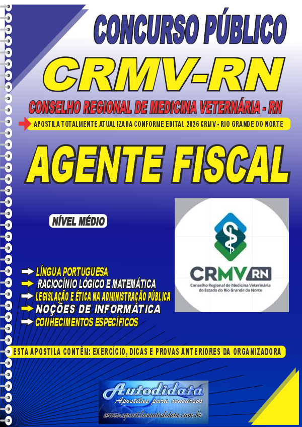 Capa de Apostila concurso CRMV RN 2026 Agente Fiscal