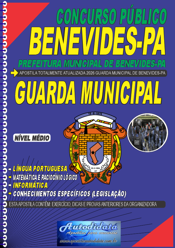 Capa de Apostila concurso Prefeitura de Benevides PA 2026 - Guarda Municipal