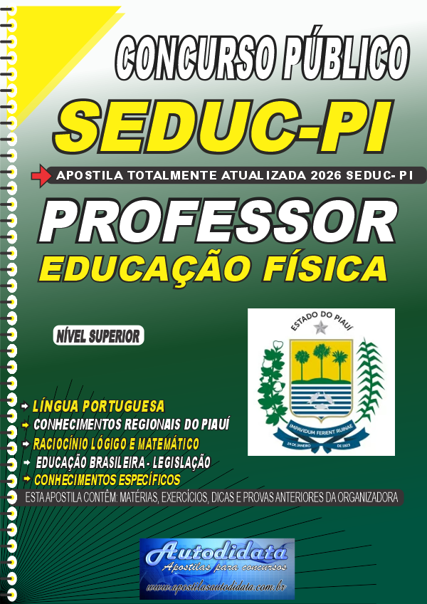 Capa de Apostila concurso Secretaria de Educação SEDUC-PI 2026 - Professor de Educacação Física