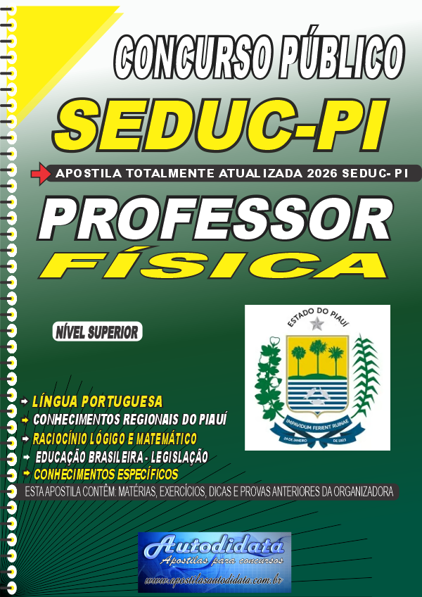 Capa de Apostila concurso Secretaria de Educação SEDUC-PI 2026 - Professor de Física