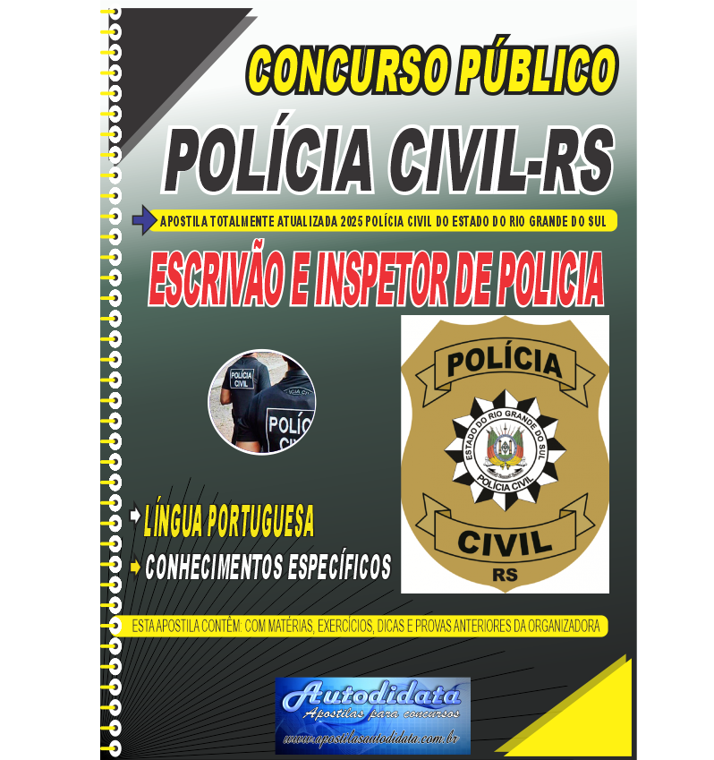 Capa de Apostila concurso Polícia Civil-RS 2025 Escrivão e Investigador
