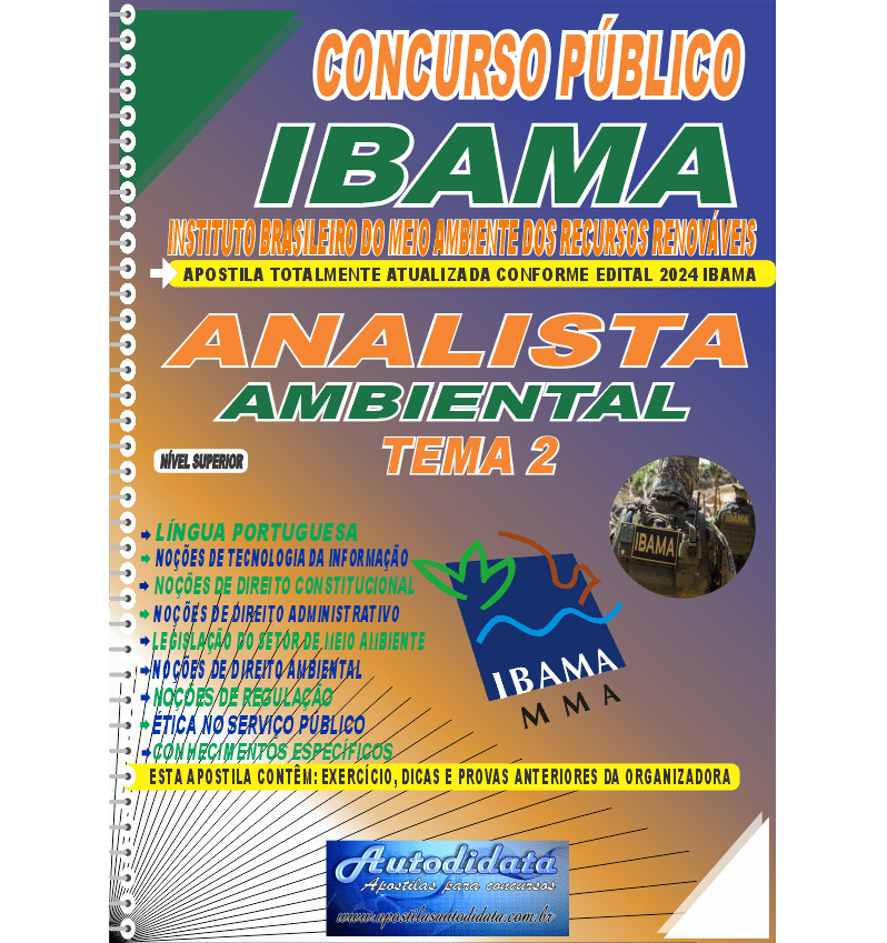 Capa de Apostila concurso IBAMA 2024 Analista Ambiental Tema 2