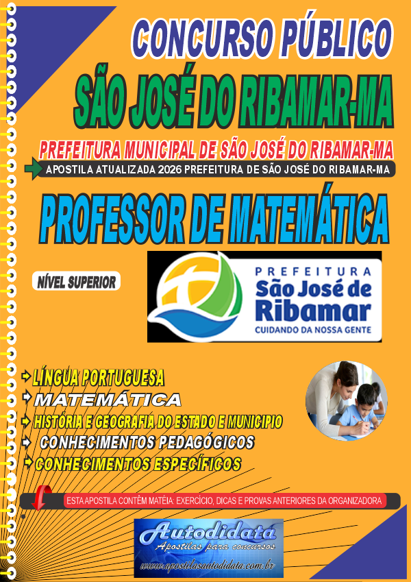 Capa de Apostila concurso São José de Ribamar - MA 2026 - Professor de Matemática