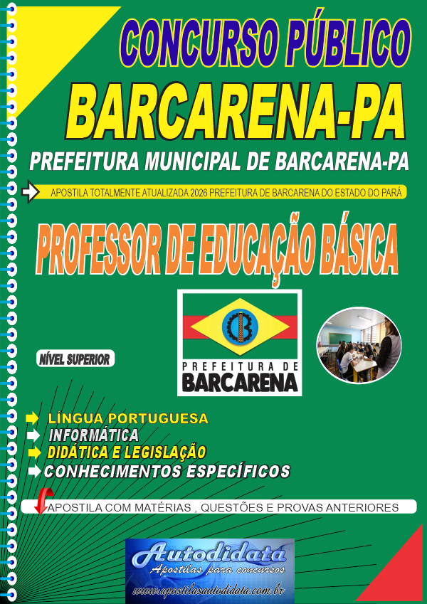 Capa de Apostila concurso de Barcarena PA 2026 Professor de Educação Básica