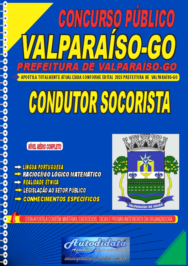 Capa de Apostila concurso da Prefeitura de Valparaíso GO 2025 Condutor Socorrista