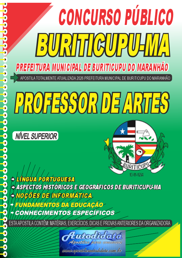 Capa de Apostila concurso de Buriticupu MA 2026 - Professor de Artes