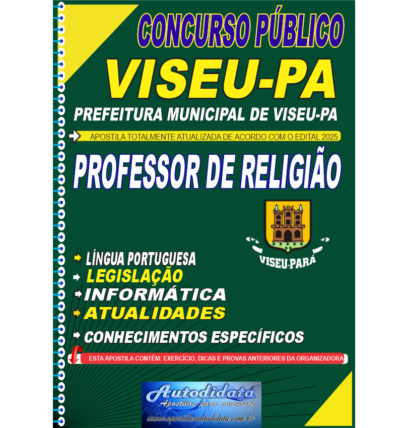 Capa de Apostila concurso Prefeitura de VISEU-PA 2025 Professor Religião