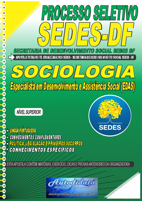 Capa de Apostila concurso Secretaria de Desenvolvimento Social do Distrito Federal SEDES DF 2026 Sociologia