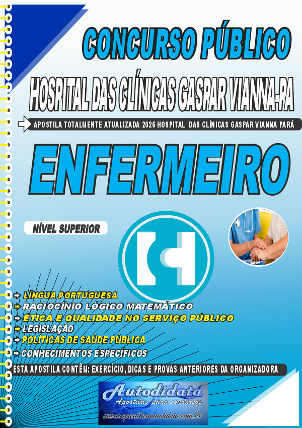 Capa de Apostila concurso FHCGV Hospital Gaspar Vianna 2026 Enfermeiro