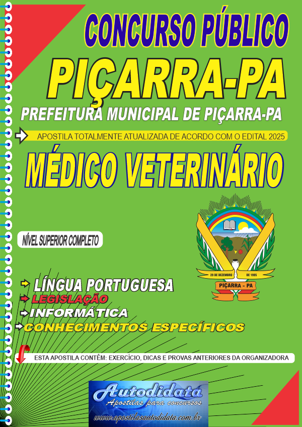 Capa de Apostila concurso Prefeitura de Piçarra-PA 2025 - Médico Veterinário
