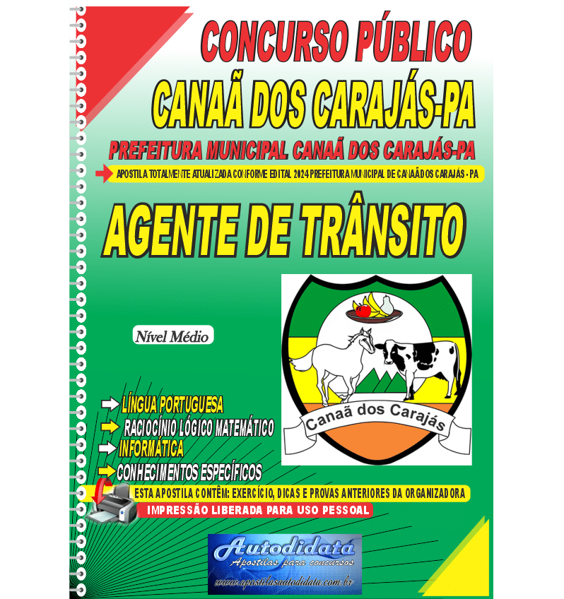 Capa de Apostila Concurso de Canaã dos Carajás – PA 2024 Guarda de Trânsito