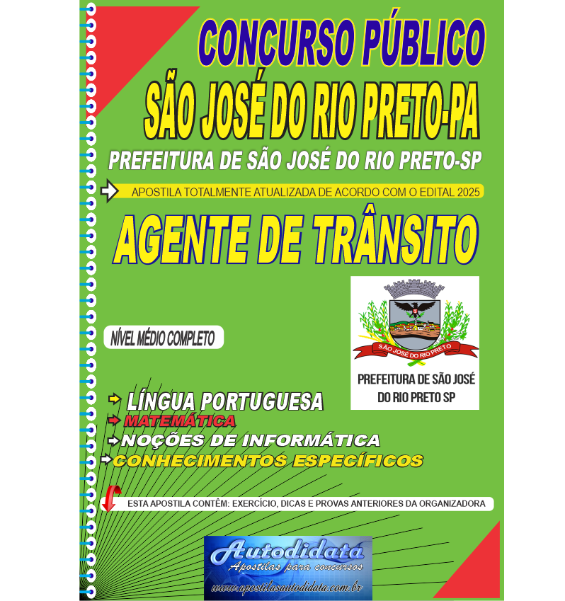 Capa de Apostila concurso São José Rio Preto SP 2025 Agente de Trânsito
