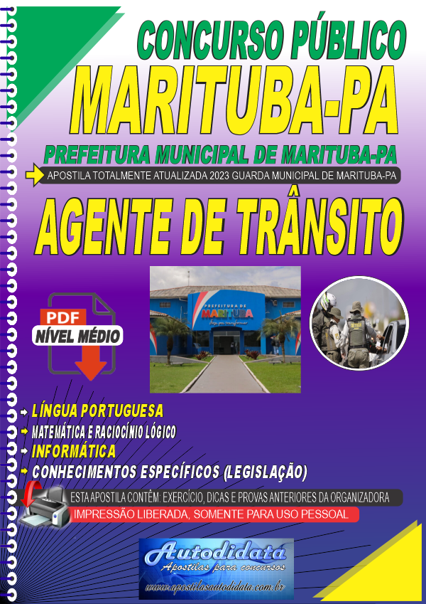 Capa de Apostila concurso de Marituba 2024 - AGENTE DE TRANSITO