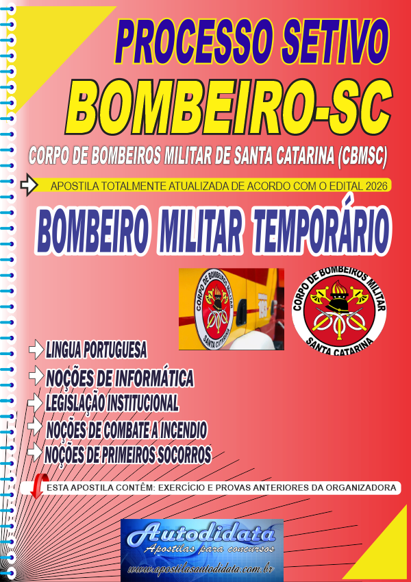 Capa de Apostila concurso Bombeiros SC 2026 Temporários