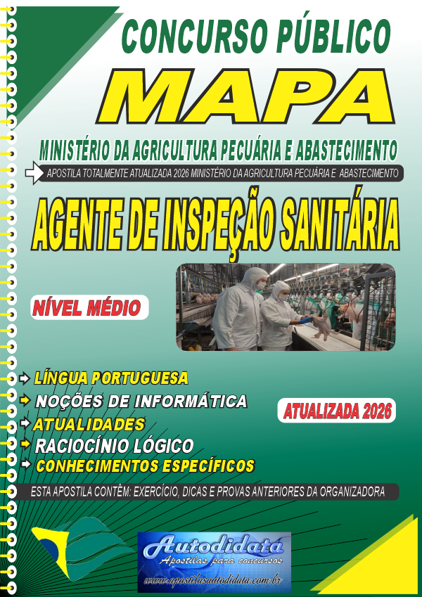 Capa de Apostila concurso do MAPA Ministério da Agricultura 2026 - AISIPOA Agente de Inspeção Sanitária