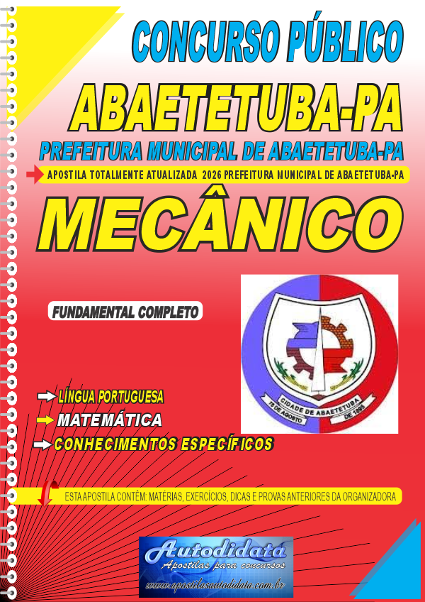 Capa de Apostila concurso Prefeitura de Abaetetuba PA 2026 Mecânico