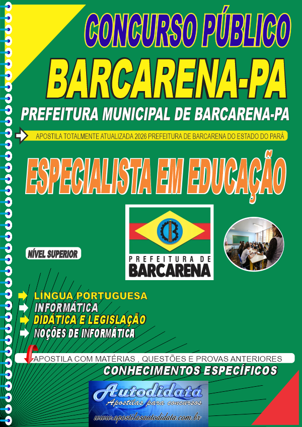 Capa de Apostila concurso de Barcarena PA 2026 Especialista em Educação