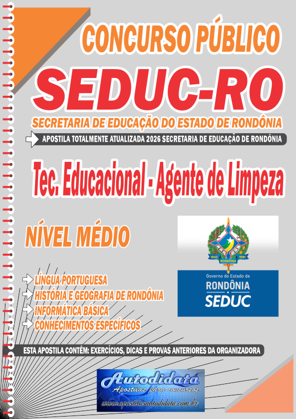 Capa de Apostila concurso SEDUC Rondônia 2026 – Agente de Limpreza