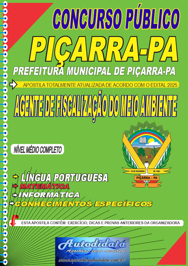 Capa de Apostila concurso Prefeitura de Piçarra-PA 2025 - Agente de Fiscalização de Meio Ambiente