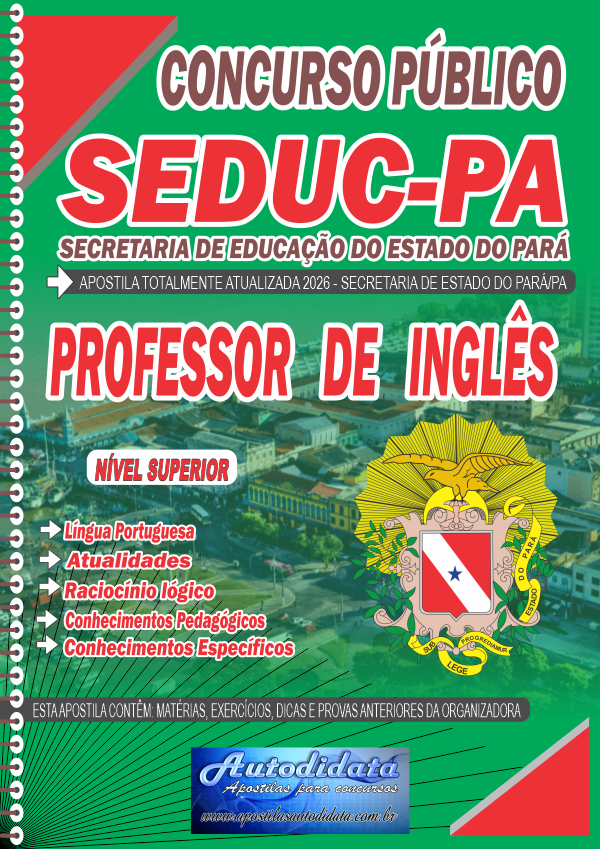 Capa de Apostila concurso da Seduc PA 2026 Secretaria Educação do Pará - Professor de Inglês