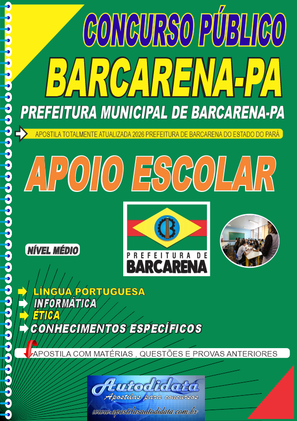 Capa de Apostila concurso de Barcarena PA 2026 Profissional de Apoio Escolar