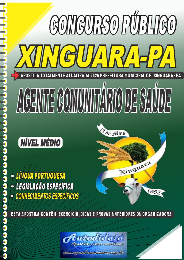 Capa de Apostila concurso da Prefeitura de Xinguara-PA 2026 – Agente de Saúde