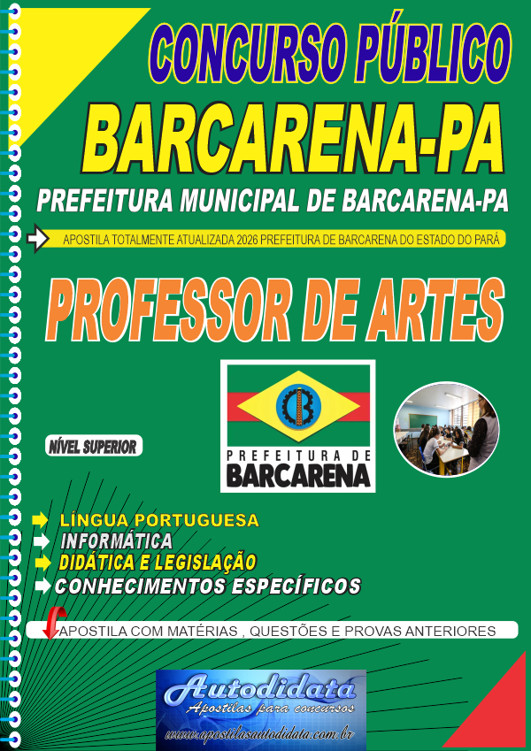 Capa de Apostila concurso de Barcarena PA 2026 Professor de Artes