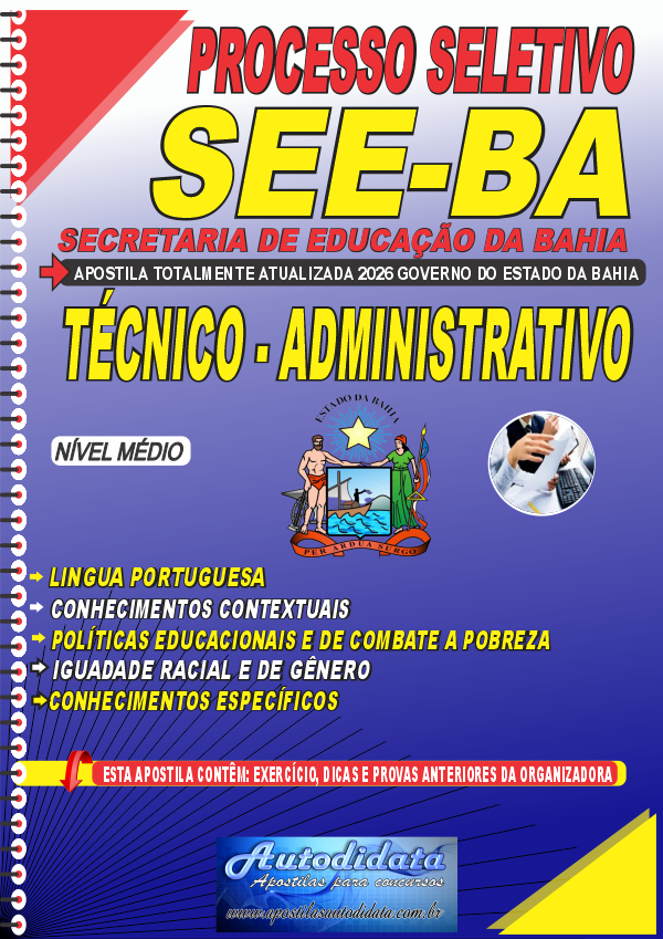 Capa de Apostila Processo Seletivo SEDUC Bahia 2026 – Técnico Administrativo