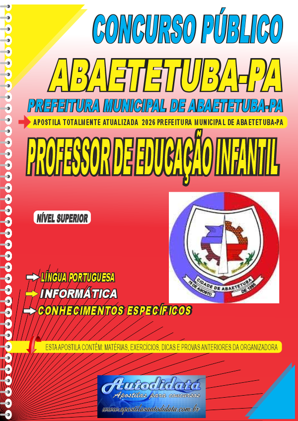 Capa de Apostila concurso Prefeitura de Abaetetuba PA 2026 Professor de Educação Infantil