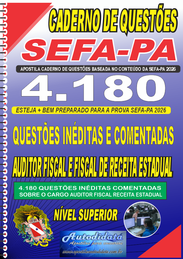 Capa de Apostila Caderno de Questões SEFA-PA 2026 - Auditor Fiscal e Fiscal de Receita