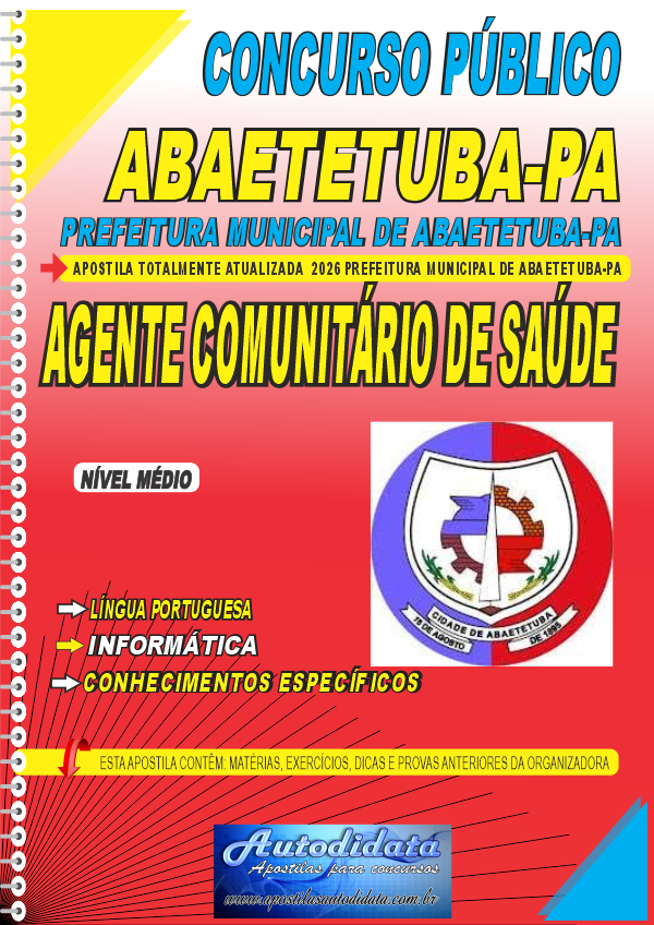 Capa de Apostila concurso Prefeitura de Abaetetuba PA 2026 Agente Comunitário de Saúde