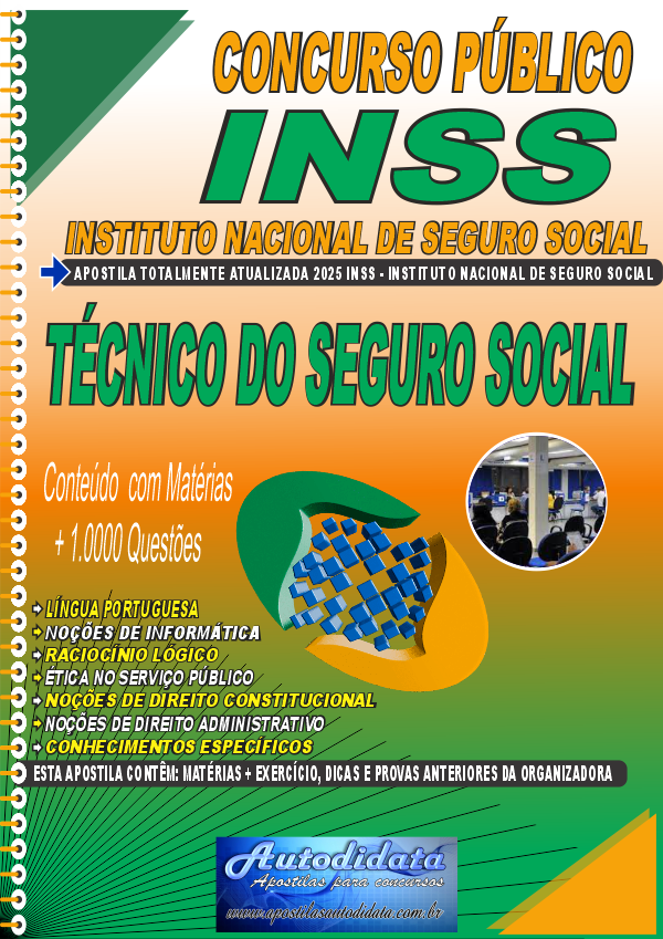 Capa de Apostila concurso do INSS 2026 Técnico do Seguro Social