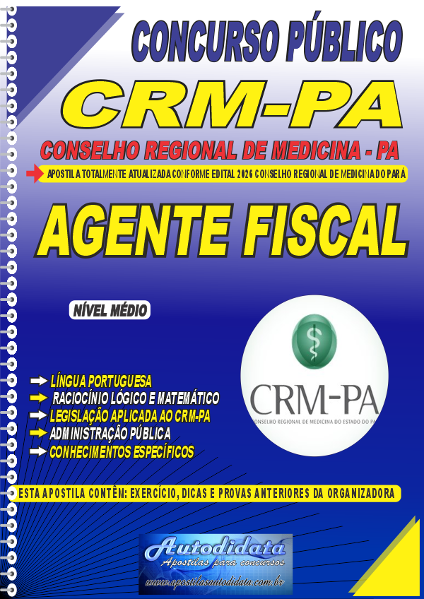 Capa de Apostila concurso CRM-PA Conselho Regional de Medicina do Pará 2026 Agente Fiscal
