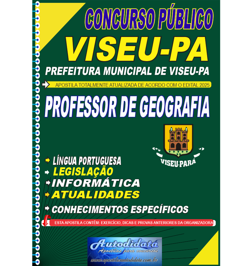 Capa de Apostila concurso de VISEU-PA 2025 Professor Geografia