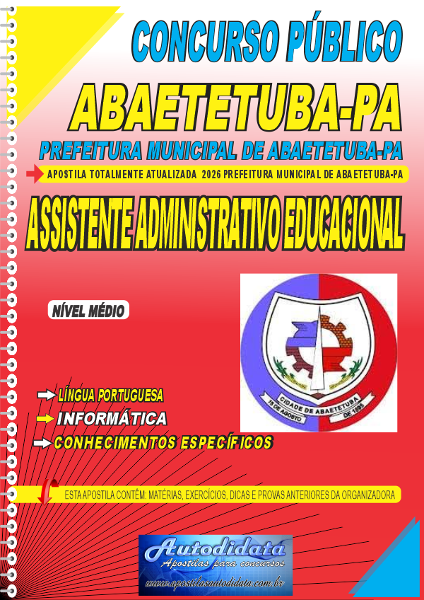 Capa de Apostila concurso Prefeitura de Abaetetuba PA 2026 Assistente Administrativo Educacional