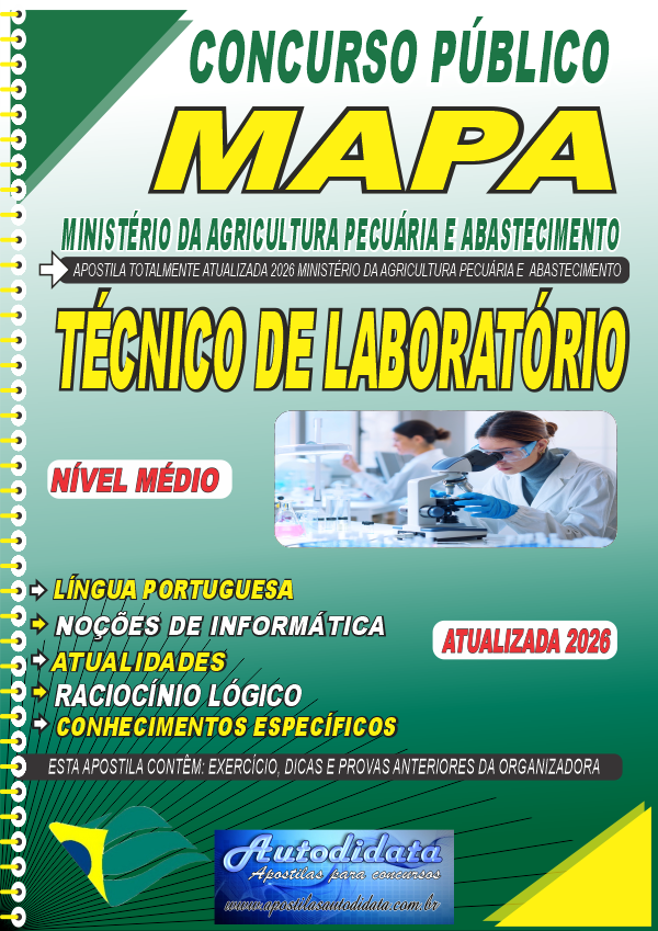 Capa de Apostila concurso do MAPA Ministério da Agricultura 2026 - Técnico em Laboratório