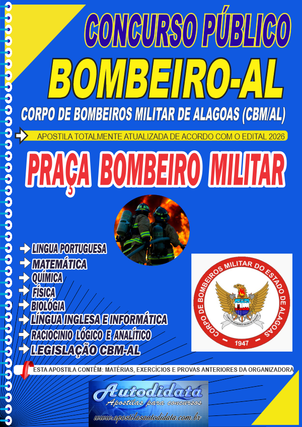 Capa de Apostila concurso Bombeiros Militar Alagoas (Cbm/AL) 2026 Praça Bombeiro Militar