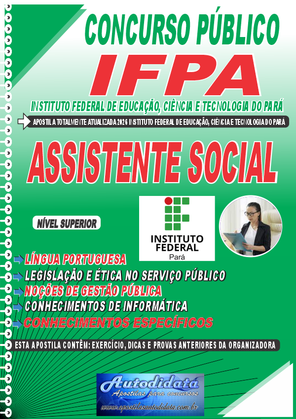 Capa de Apostila concurso IFPA 2026 Assistente Social