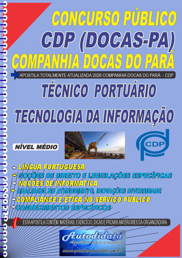 Apostila concurso Companhia Docas do Pará CDP PA 2026 - Técnico Portuário de Tecnologia da Informação