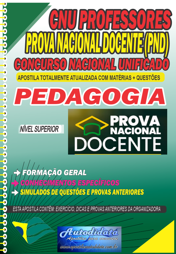Apostila concurso Prova Nacional Docente PND 2026 PEDAGOGIA Apostila + Caderno de Questões